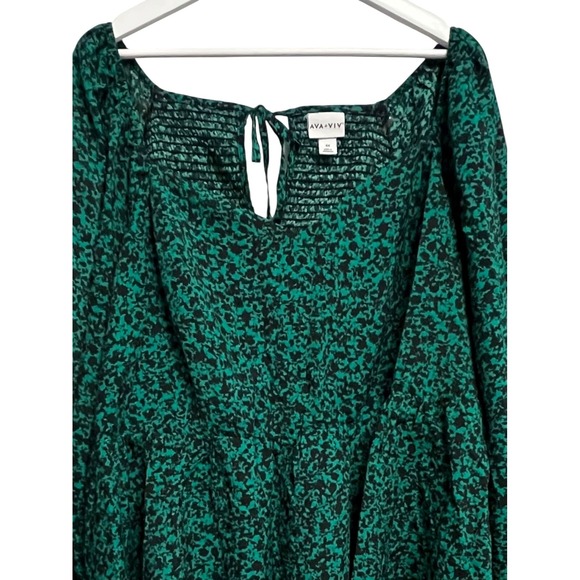 Ava & Viv Top Women's Plus Size 4X Green Black Animal Print Peplum L/S Smocked - Picture 11 of 14